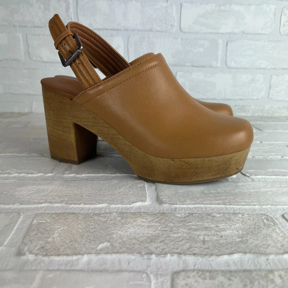 Universal Thread Watson Clogs Womens 7.5 Brown Faux Leather Slingback Platform - Picture 2 of 12